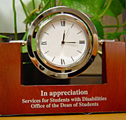 Desk clock reading In appreciation Services for Students with Disabilities