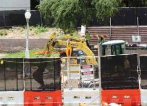 Photo of excavating in front of McCombs, June 2016