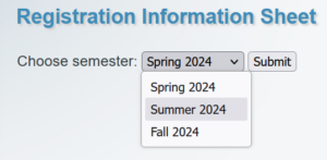 Image of RIS showing Choose Semester drop down with Summer/Fall 2024 selected
