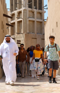 Students explore the architecture of a traditional community at the Sheikh Mohammad Cultural Center in Dubai